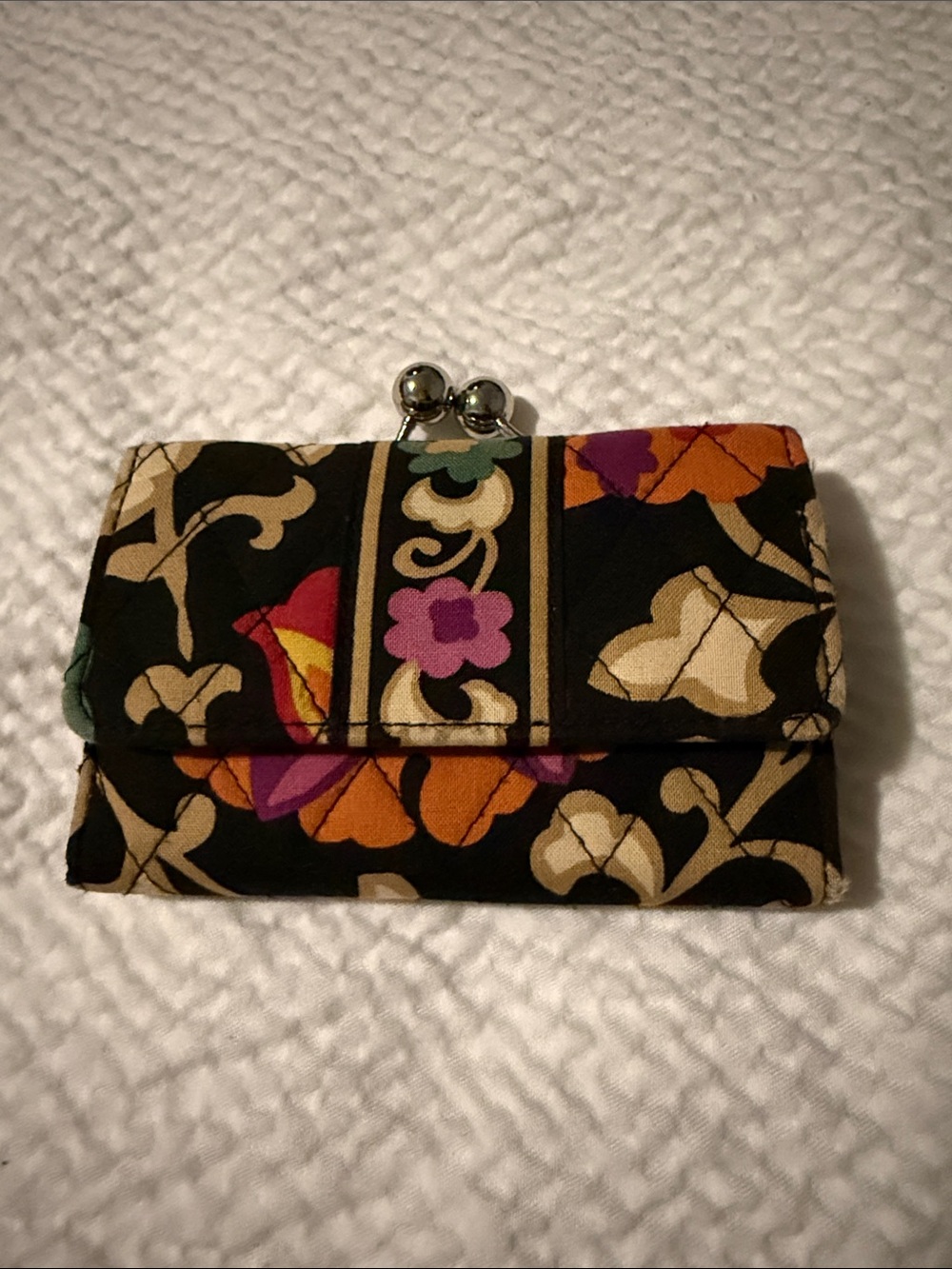 Vera Bradley Black Floral Quilted Kiss-Lock Wallet